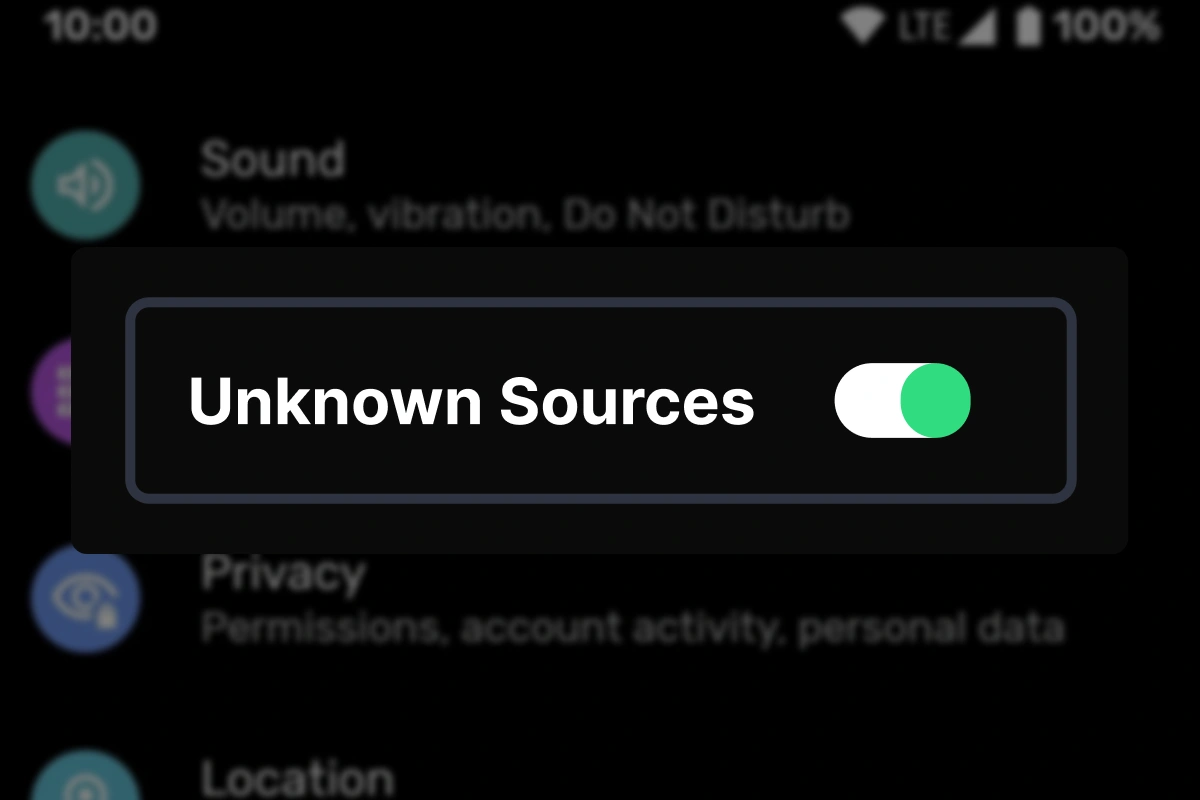 Android Settings screen highlighting ‘Install apps from unknown sources’