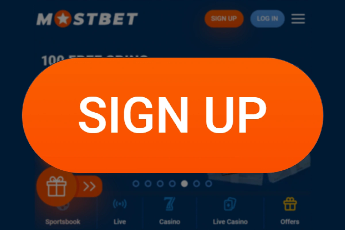 Screenshot showing ‘Sign Up’ button highlighted on Mostbet website