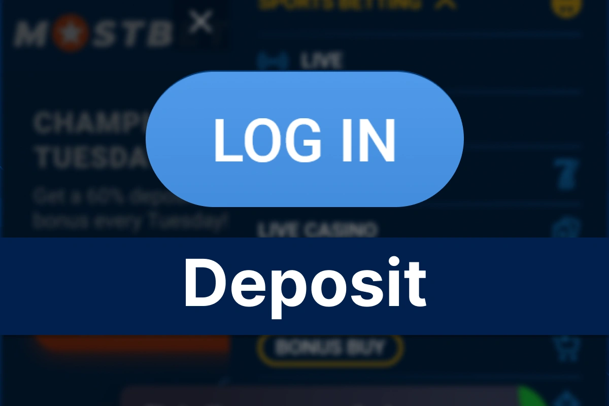 Screenshot of Mostbet website after login, ‘Deposit’ button highlighted
