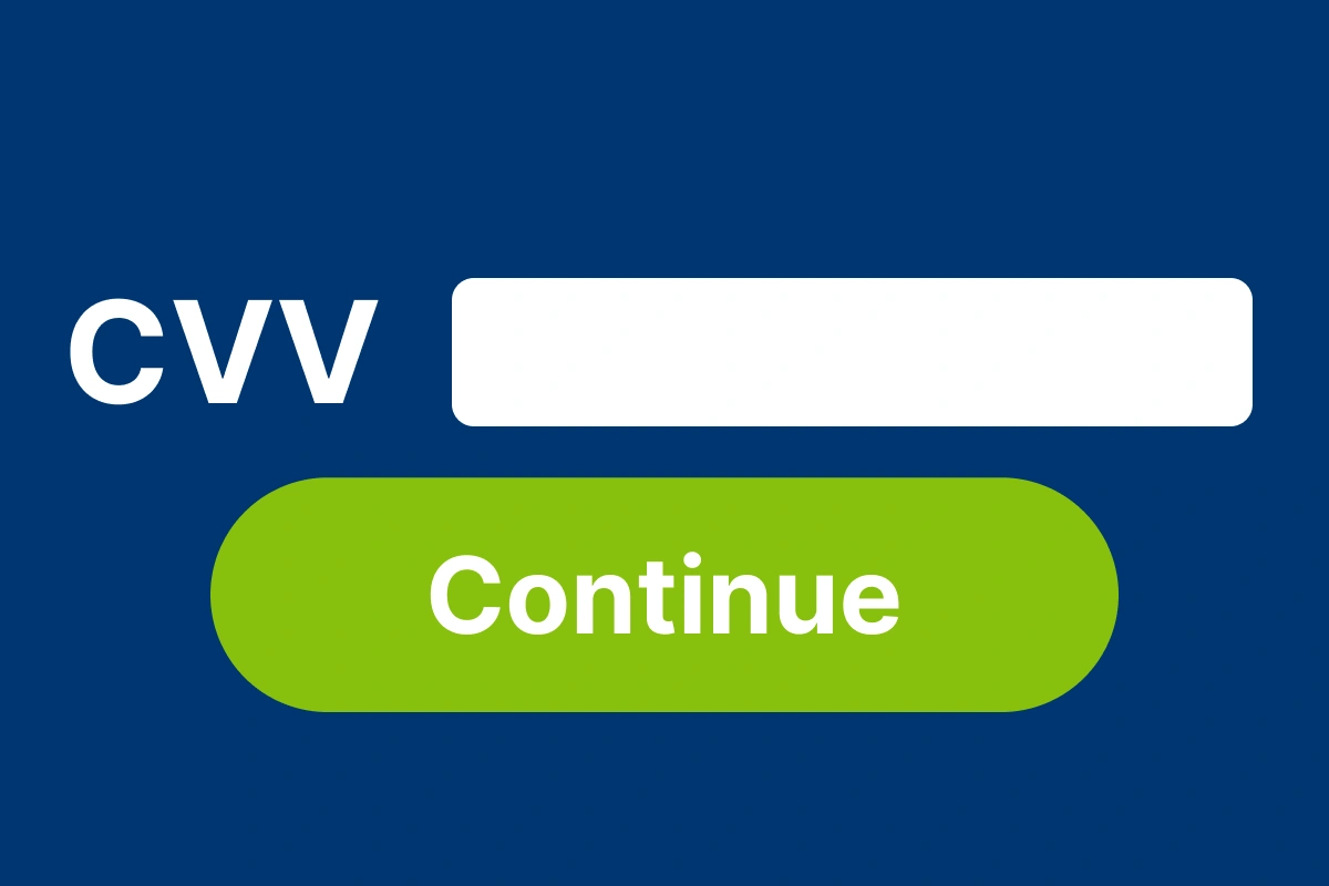Screenshot highlighting field to enter CVV/CVC code and ‘Continue’ button to confirm deposit