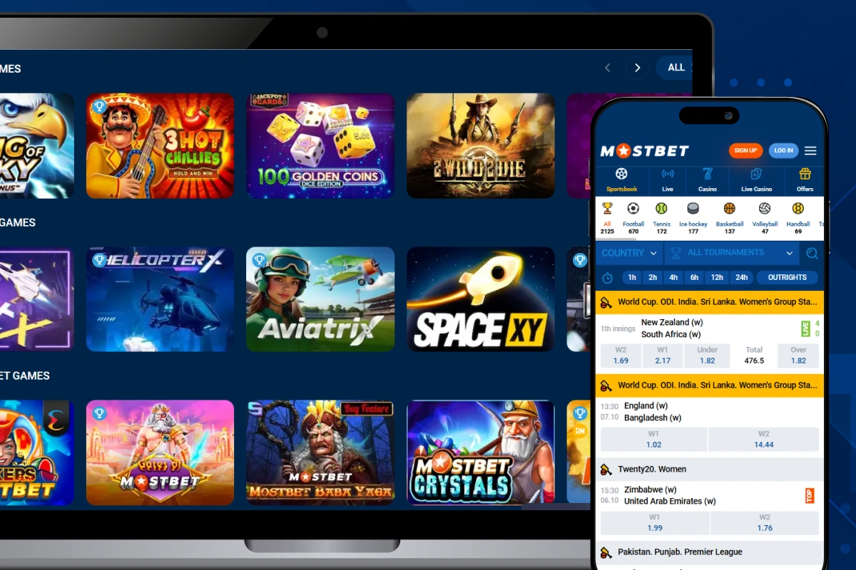 Screenshot of Mostbet website dashboard ready for sports betting or casino games
