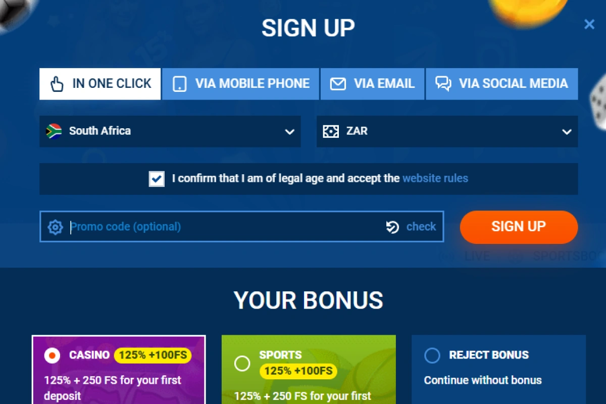 Screenshot of Mostbet website showing registration or login page for user account