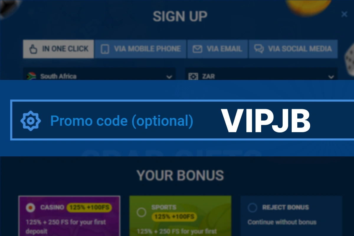 Screenshot highlighting field to enter no-deposit promo code, example code VIPJB, on Mostbet website
