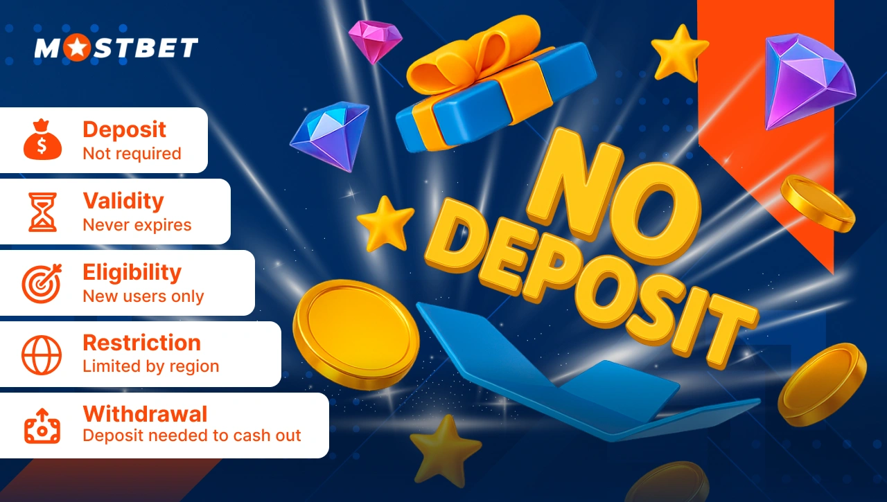 No Deposit Promo — opening box with text ‘No Deposit’, coins and diamonds flying out, blue abstract background