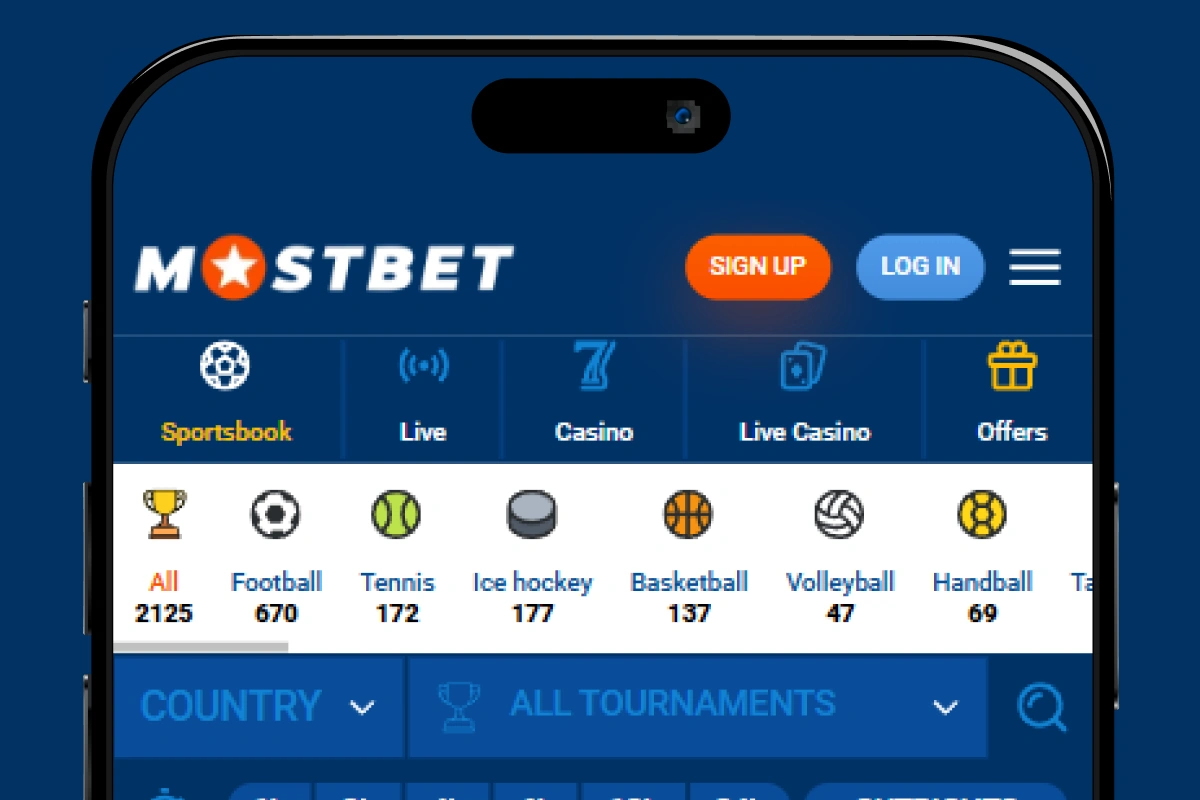 Screenshot of Mostbet iOS app main screen