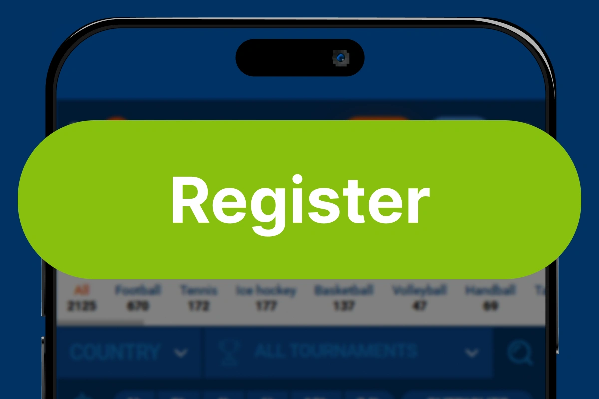 Screenshot highlighting ‘Register’ button on Mostbet Android app