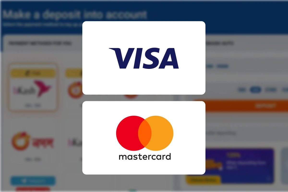 Screenshot showing VISA and MasterCard icons in list of available withdrawal methods